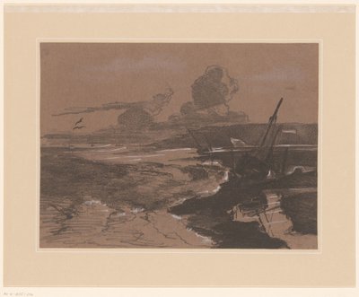 Strandade skeppsvrak efter en storm Landskapsstudier (serietitel) Studier av landskap (serietitel) av François Louis Français (attributed to)