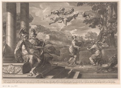 Sittande personifieringar av Genie och Filosofi med nymfer som planterar rosor av François Spierre