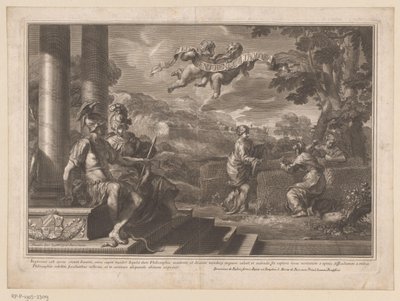 Sittande personifieringar av Genie och Filosofi med nymfer som planterar rosor av François Spierre