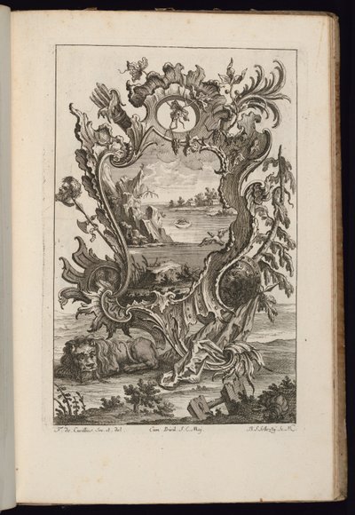 Patron med koger och lejon, bok med oregelbundna patroner av François de Cuvilliés the Elder