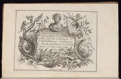 Patron med porträttbyst, bok med oregelbundna patroner av François de Cuvilliés the Elder