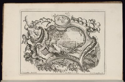 Patron med Putto blåsande snäcka, Book of Irregular Cartridges av François de Cuvilliés the Elder