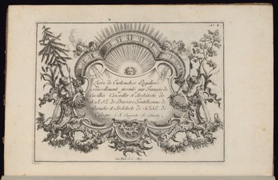 Kartusch med sol och fyra vindar, Livre de Cartouches Reguliers (Book of Regular Cartouches) av François de Cuvilliés the Elder