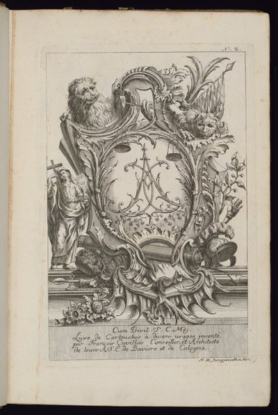 Patron med två lejon och ett chiffer, bok med patroner för olika användningsområden av François de Cuvilliés the Elder