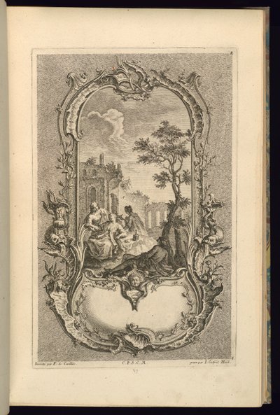 Design för Cartouche med stora och små fack av François de Cuvilliés the Elder