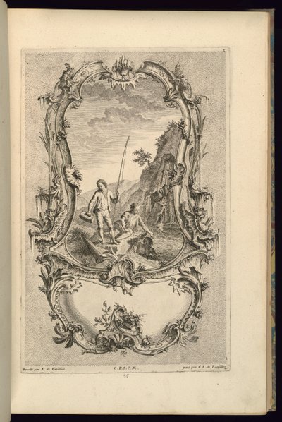 Design för Cartouche med stora och små fack av François de Cuvilliés the Elder
