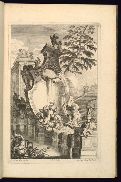 Design för fontän med Putto Riding a Dolphin av François de Cuvilliés the Elder