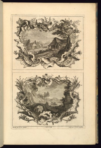 Design för två kartuscher av François de Cuvilliés the Elder