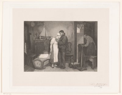 Visser Interiör med ett sörjande par vid en tom spjälsäng av François de Meersman (signed by artist)