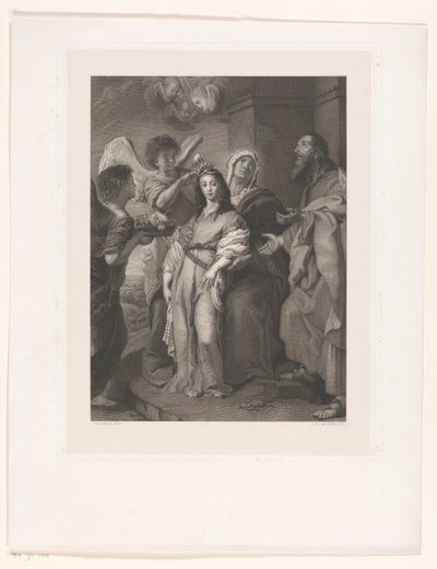 Maria som ung kvinna, prydd av änglar i närvaro av Joachim och Anna av François de Meersman