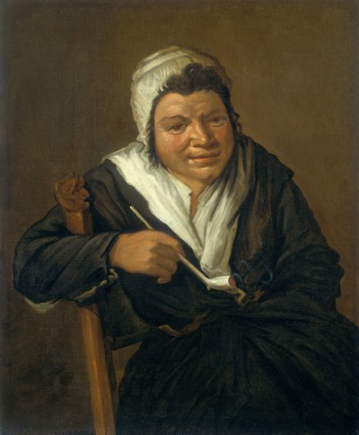 En kvinna som röker en pipa (olja på duk) av Frans (Follower of) Hals