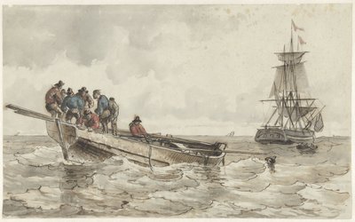 Åtta män i en roddbåt nära ett segelfartyg av Frans Arnold Breuhaus de Groot