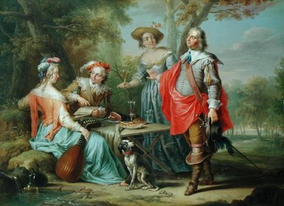 Picknick i parken (olja på panel) av Frans Christoph Janneck