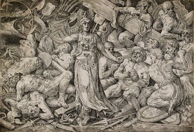 Victoria omgiven av fångar och troféer, 1552. av Frans Floris