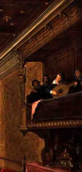 Detalj av musikerna från Salome som presenterar huvudet av Johannes döparen för kung Herodes av Frans Francken