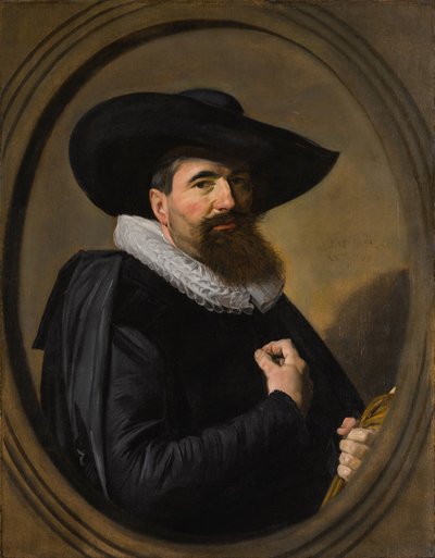 Nederländska: Portret van een man Porträtt av en man med hatt och krage av Frans Hals