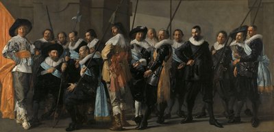 Miliskompani i distrikt XI under befäl av kapten Reynier Reael, känd som "Det magra kompaniet" Officerare och andra gardister från XI:e distriktet i Amsterdam, under befäl av kapten Reijnier Reael och löjtnant Cornelis Michielsz Blaeuw, av Frans Hals
