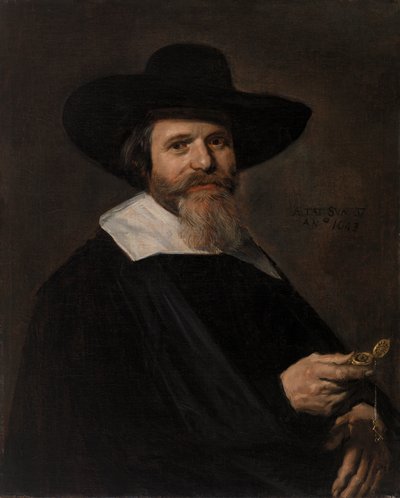 Porträtt av en man som håller i en klocka av Frans Hals