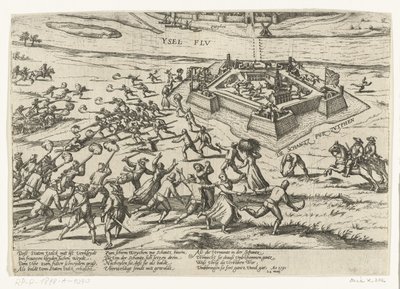 Infångande av skansen vid Zutphen, 1591 Serie 10: Holländska och utländska händelser, 1587-1612 (serietitel) av Frans Hogenberg (workshop of)