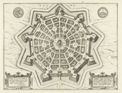 Karta över Palmanova Palma (titel på objekt) av Frans Hogenberg