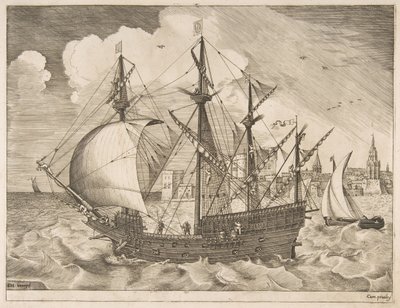 Beväpnad fyrmästare på väg till havs från segelfartygen, ca. 1555-56. av Frans Huys