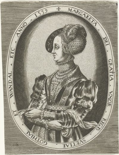 Porträtt av drottning Margaretha Leijonhufvud av Sverige Porträtt av kungar, drottningar, prinsar och prinsessor (serietitel) av Frans Huys