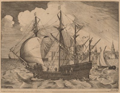 Beväpnad fyrmästare på väg till havs av Frans Huys after Pieter Bruegel the Elder