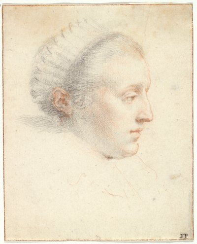 Profilporträtt av en dam (svarta och röda krita med gouache på papper) av Frans II Pourbus