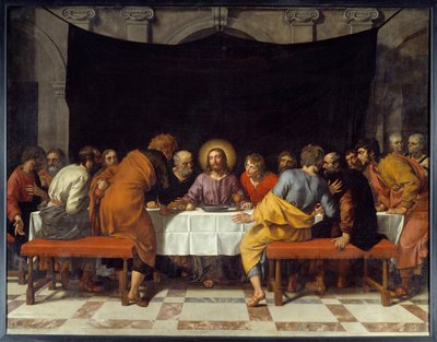 Cene Kristus omger apostlar. Målning av Frans Pourbus Le Jeune (Francois (Franz) Porbus av Frans II Pourbus