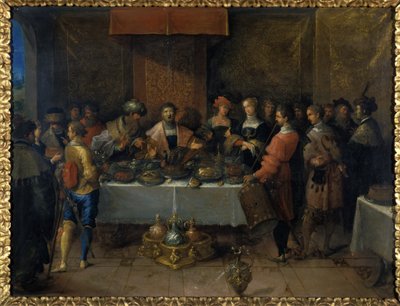Damokles vid bordet, före 1620 (olja på koppar) av Frans II the Younger Francken