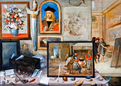 Interiören i en konstnärs ateljé (olja på panel) av Frans II the Younger and workshop Francken