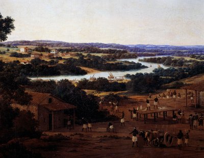 Vy över Engenho Real i Brasilien, detalj av Frans Post