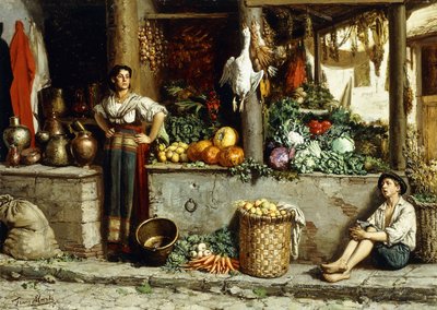 En grönsaksmarknad; En grönsaksmarknad, 1874 av Frans Meerts
