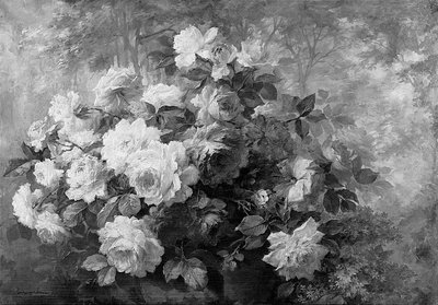 Ett gäng rosor i ett skogslandskap (olja på duk) av Frans Mortelmans