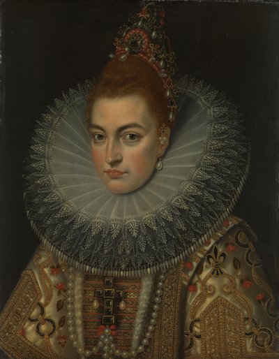 Porträtt av ärkehertiginnan Isabella Clara Eugenia (1566-1633), Infanta av Spanien av Frans Pourbus (II) (workshop of)