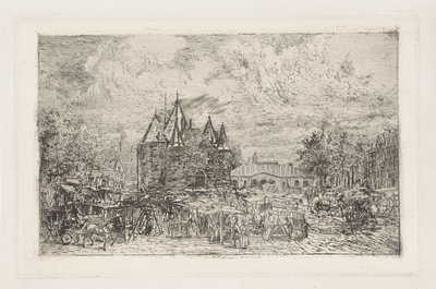 Utsikt över Nieuwmarkt, Amsterdam av Frans Schikkinger