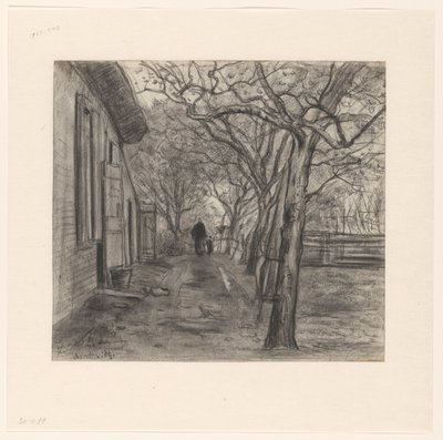 Gård med träd, kvinna och barn av Frans Alexander Evert Lodewijk Smissaert