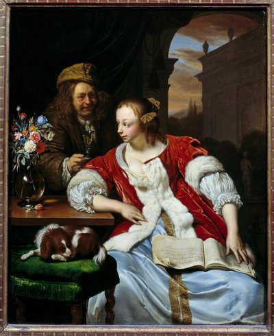Den avbrutna låten Porträtt av artisten och hans fru. Målning av Franz van Mieris dit le Vieux (1635-1681) av Frans van Mieris