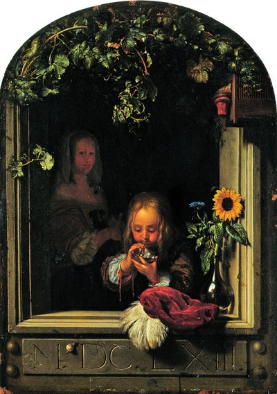 Pojke blåser bubblor av Frans van Mieris the Elder