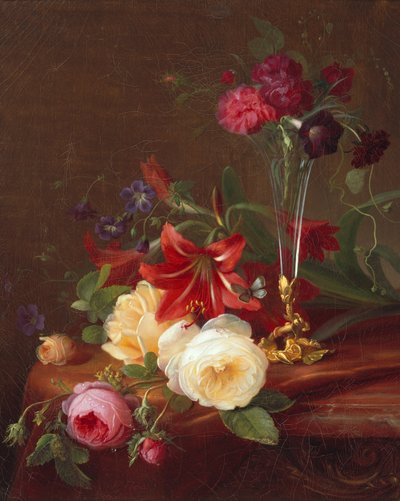 Arrangemang med blommor och en vas av Frants Diderik Boe