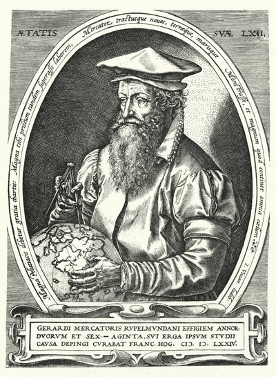 Gerardus Mercator, flamländsk kartograf, geograf och kosmograf (gravyr) av Franz (after) Hogenberg