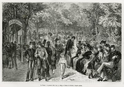 Prater: den stora gångvägen. Gravyr av Kollarz, för att illustrera historien om Wien och dess förorter, av M. Newlinski, 1881, publicerad i Tour du monde, under ledning av Edouard Charton (1807-1890) av Franz (after) Kollarz