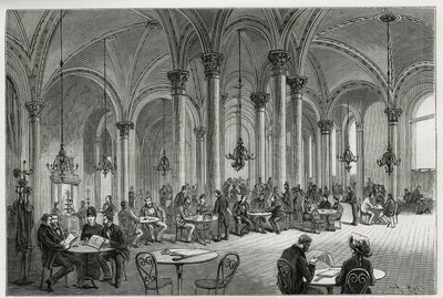 Centralkaféet i Wien (Österrike). Gravyr av Kollarz, för att illustrera historien om Wien och dess förorter, av M. Newlinski, 1881, publicerad i Tour du monde, under ledning av Edouard Charton (1807-1890) av Franz (after) Kollarz