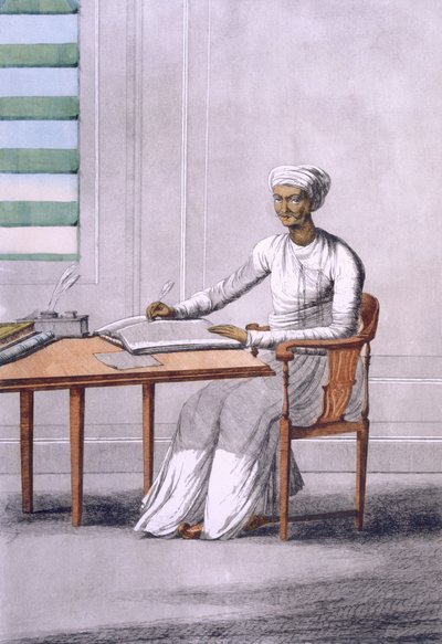 A causto (skrivare), från "Les Hindous ou la Description de leurs Moeurs Coutumes et Ceremonies", pub. 1808-12 (färgad etsning) av Franz Balthazar Solvyns