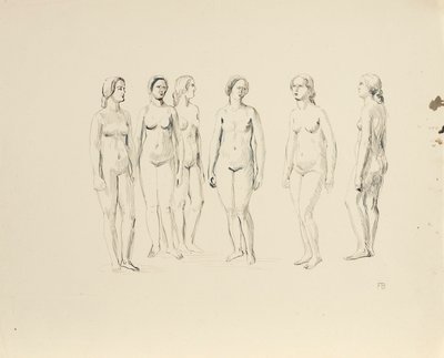 Sex kvinnliga nakenbilder av Franz Barwig d. Ä.