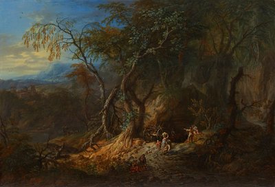Skogslandskap med fri utsikt till vänster av Franz Christoph Janneck