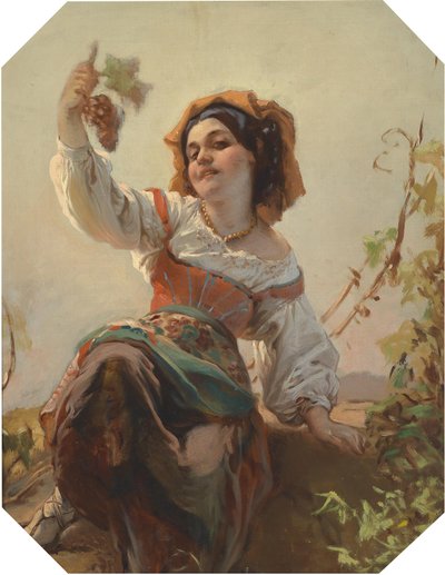 Italiensk flicka med druvor av Franz Dobiaschofsky
