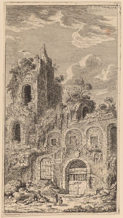 Fragment av den gamla stadsmuren i San Giovanni Laterano av Franz Edmund Weirotter