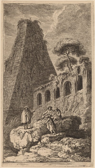 Pyramiden i Sesto nära St Paulis portar i Rom av Franz Edmund Weirotter