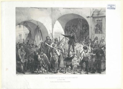 Barrikaden vid K. K. universitetet den 26. Maj 1848 (litografi) av Franz Gerasch